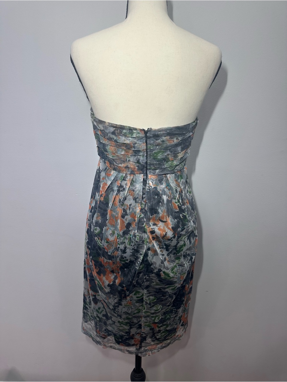 RIPE Strapless Floral Dress Gray Orange Green Mesh Whimsigoth Wedding Sz Medium - Picture 5 of 9